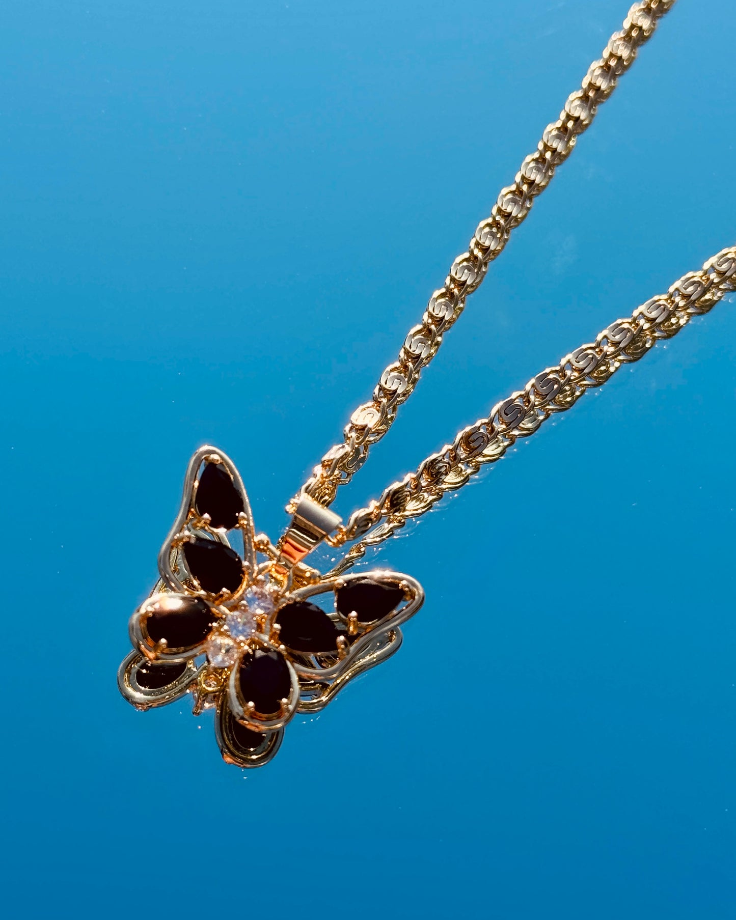 🦋 Midnight Butterfly Necklace- Black & Gold