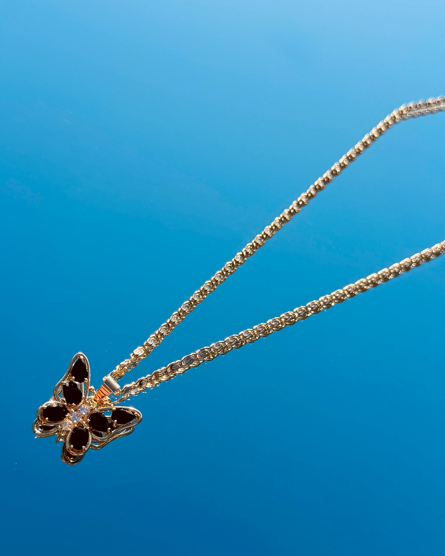 🦋 Midnight Butterfly Necklace- Black & Gold