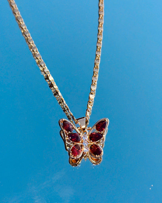Ruby Red Butterfly Necklace