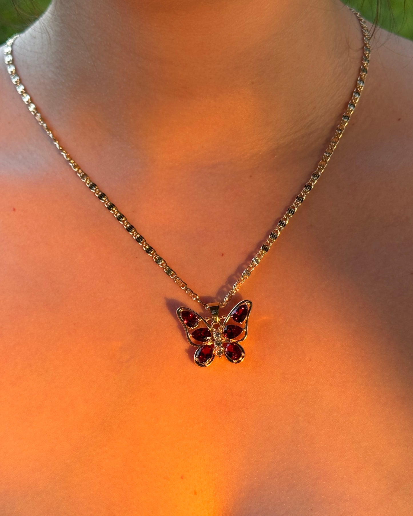Ruby Red Butterfly Necklace