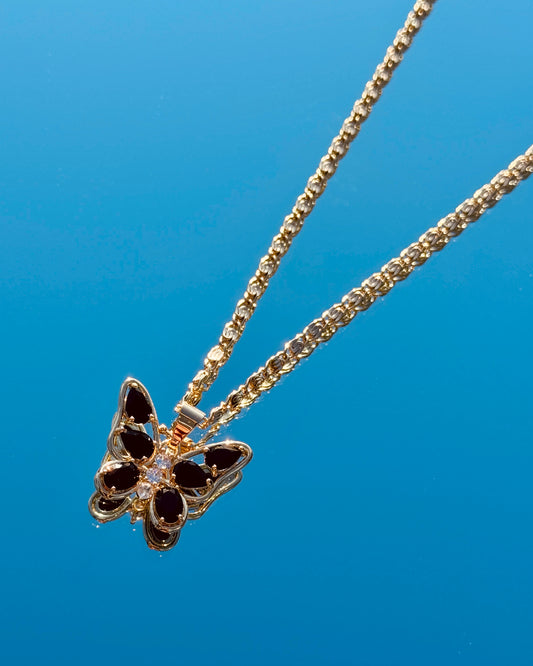 🦋 Midnight Butterfly Necklace- Black & Gold