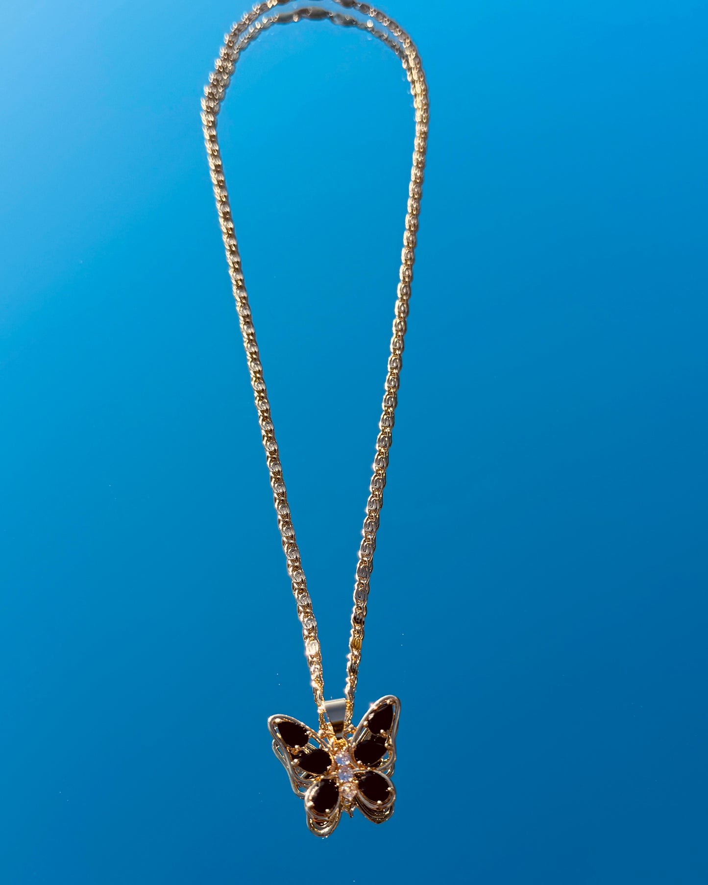 🦋 Midnight Butterfly Necklace- Black & Gold