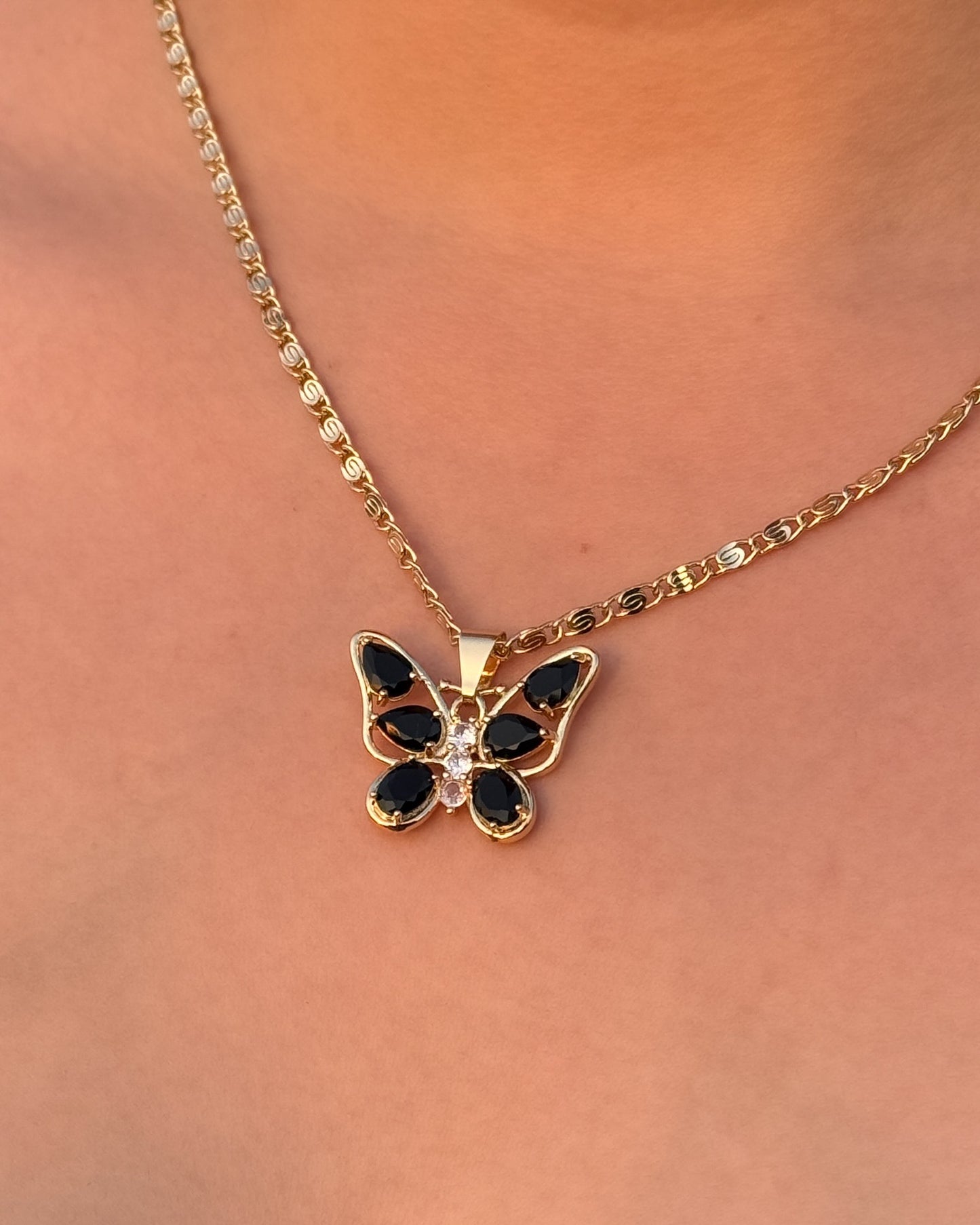 🦋 Midnight Butterfly Necklace- Black & Gold