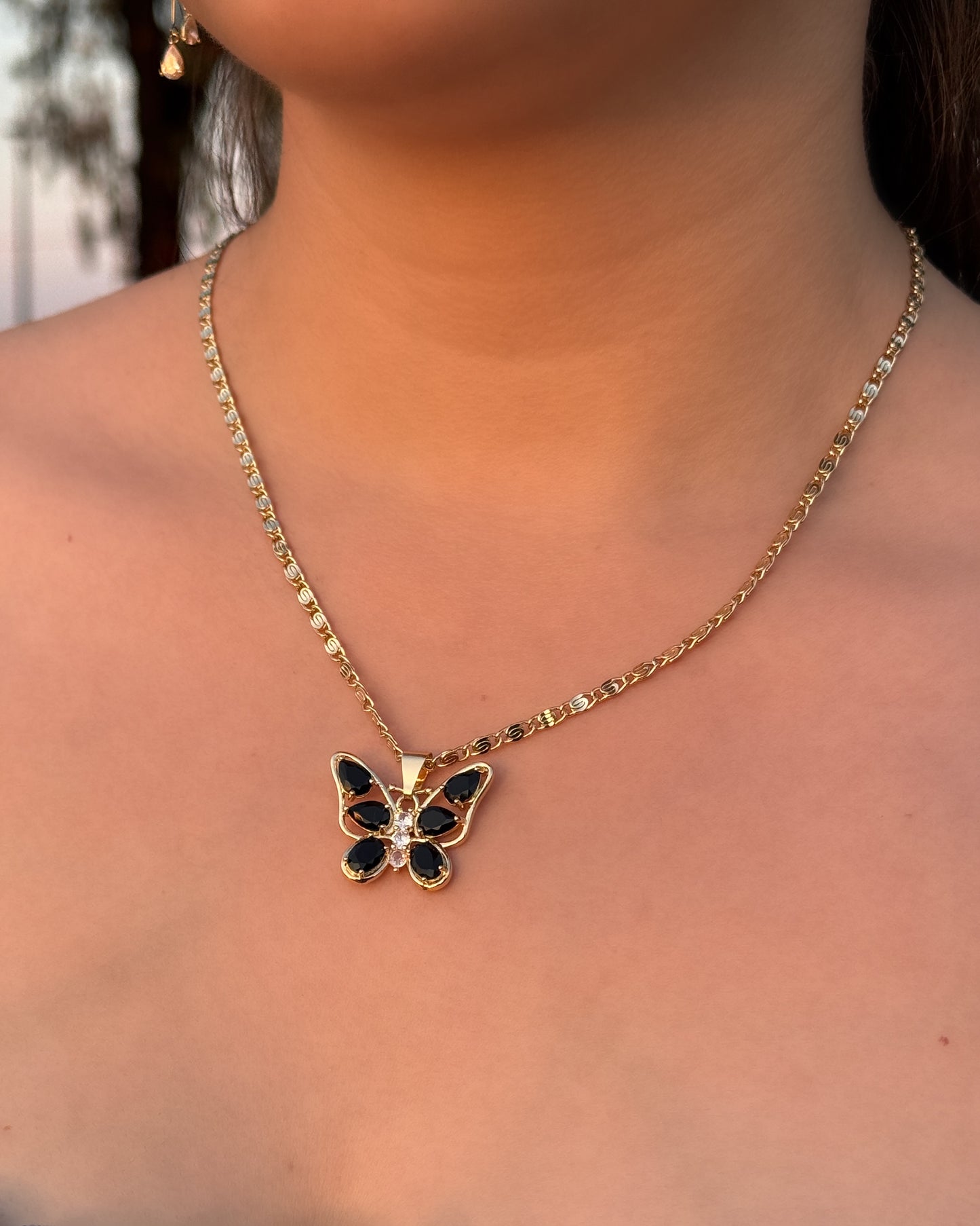 🦋 Midnight Butterfly Necklace- Black & Gold